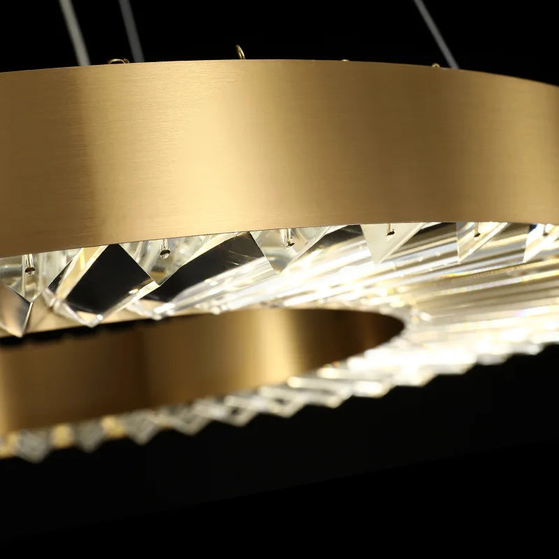 lustre cristal design moderne en acier inoxydable doré suspendu - vue 6 sur 10