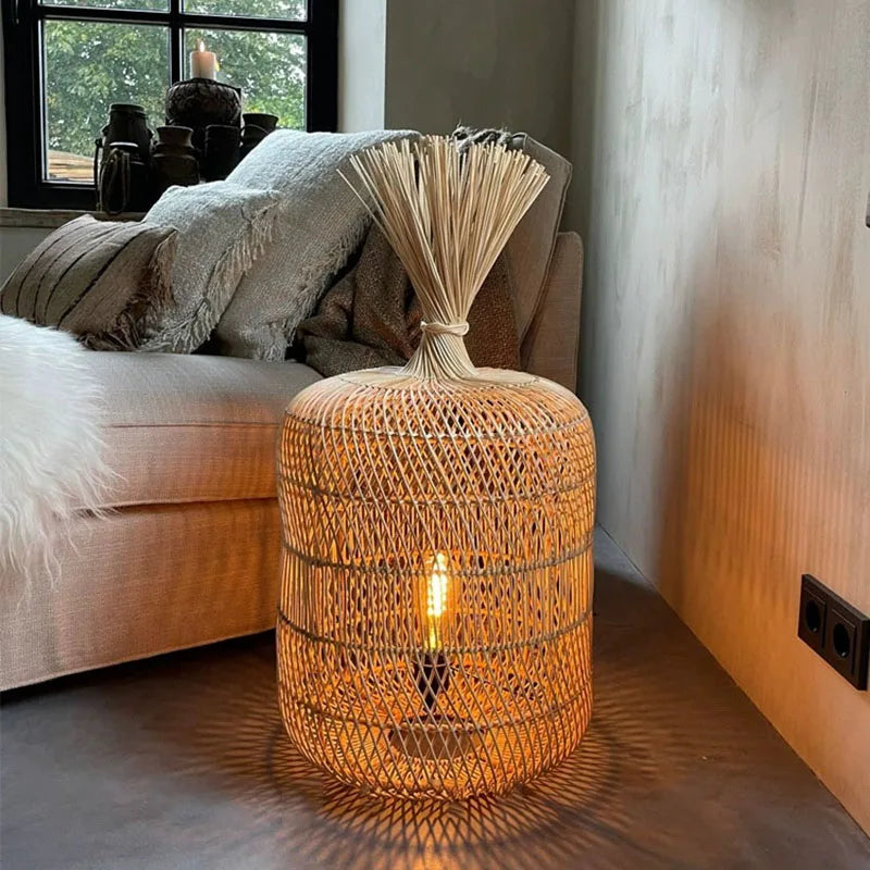 Lampadaire en rotin style Vintage nostalgique Simple