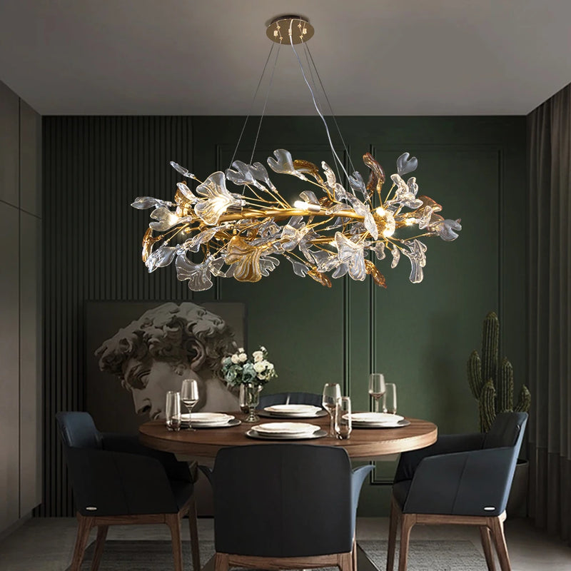 Lustres de conception nordique feuilles de verre émaillées suspension pour hôtel salon salle à manger chambre Art hall décoration lustre