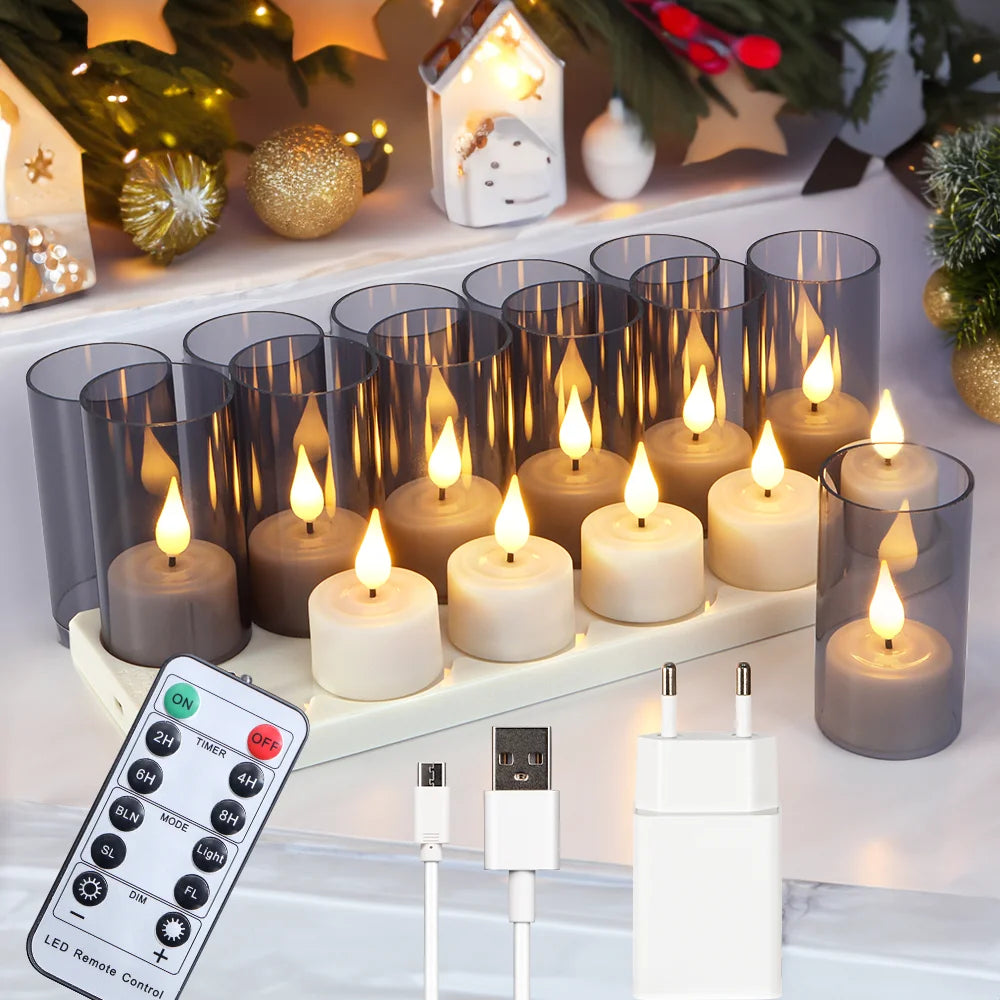 lot de 6 ou 12 bougies led rechargeables avec minuterie et clignotantes - vue 8 sur 10