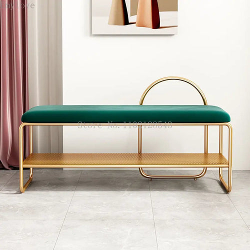 banc à chaussures tendance avec coussin et étagère à deux niveaux - vue 6 sur 8