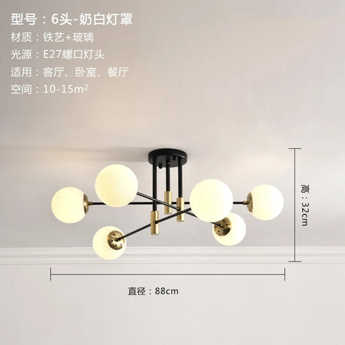 lustre nordique moderne led avec boules de verre - vue 17 sur 18