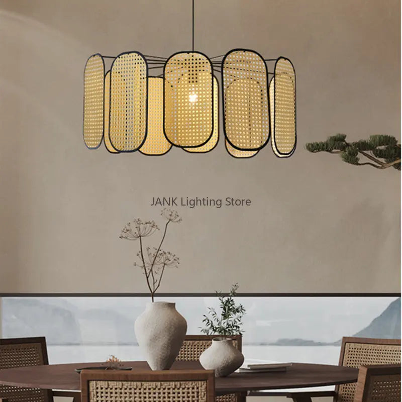 Lustre d'art Rural chinois noyau de bambou rotin LED chambre Restaurant étude lampe à Suspension luminaires décoratifs d'intérieur - vue 3 sur 15