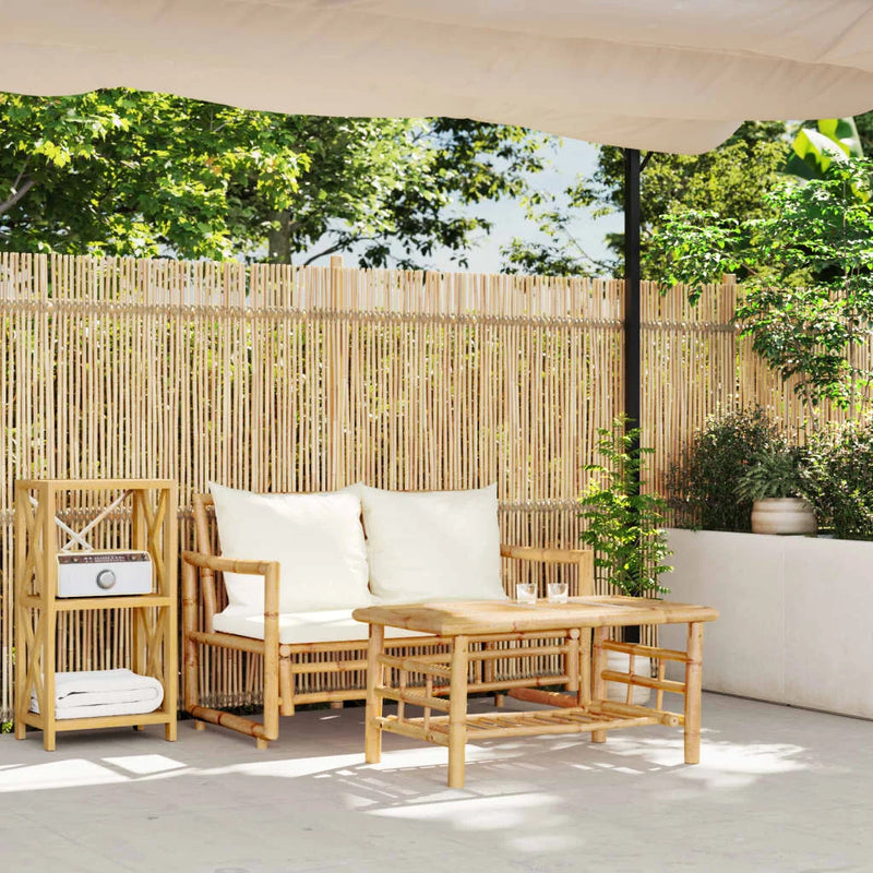 salon de jardin 2 pièces avec coussins en bambou