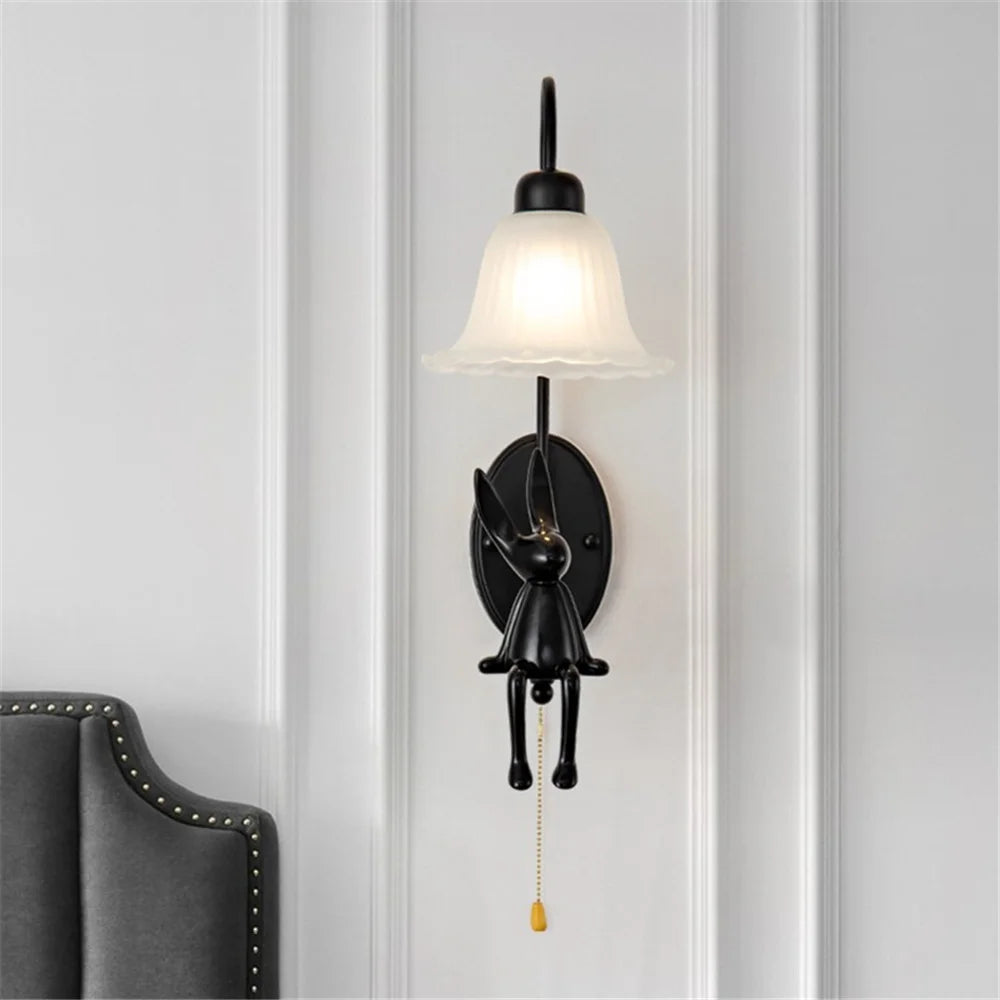 applique murale rétro en verre noir avec interrupteur à tirette - vue 4 sur 7