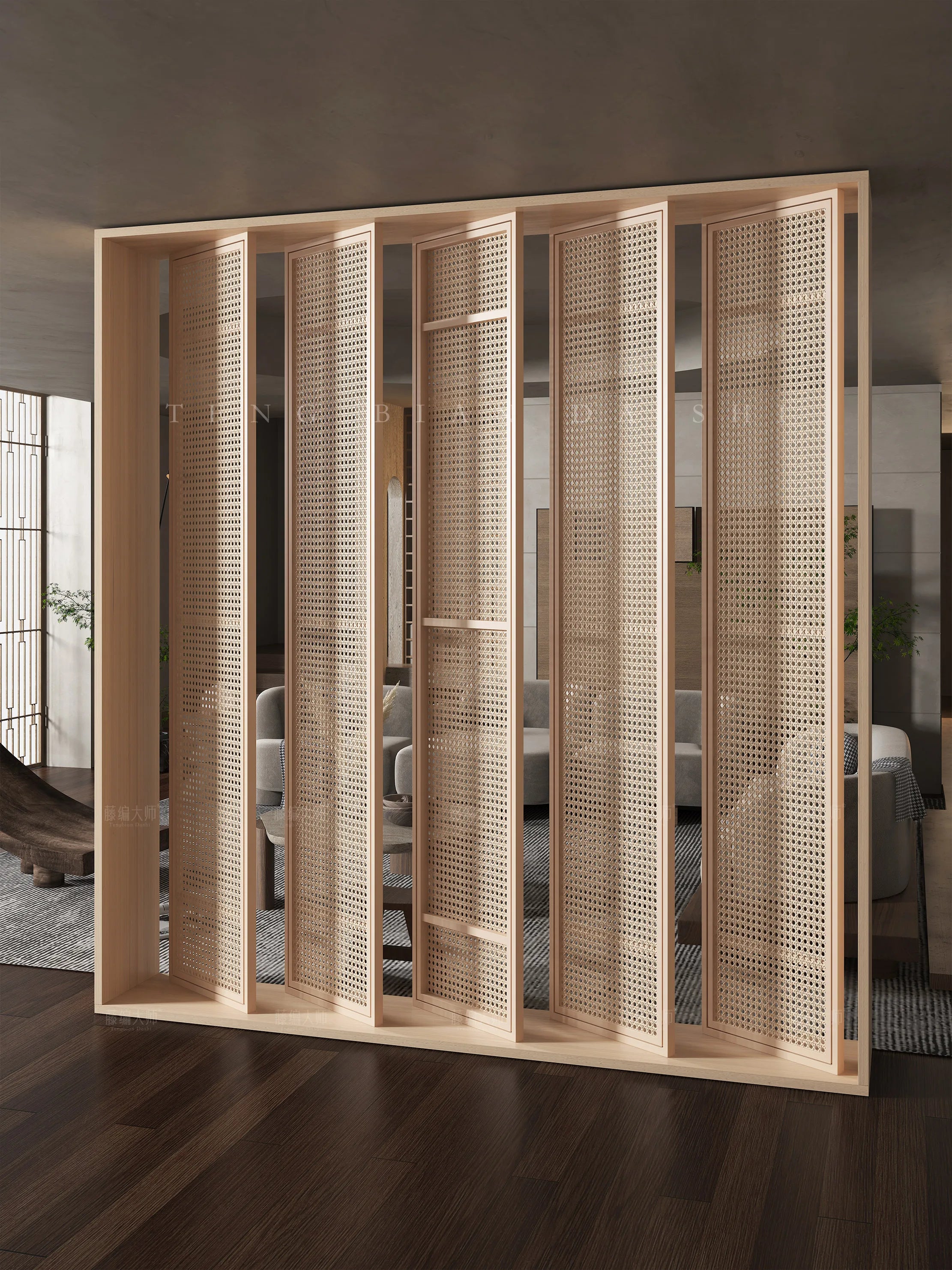 cloison de séparation en rotin moderne et minimaliste - vue 4 sur 8