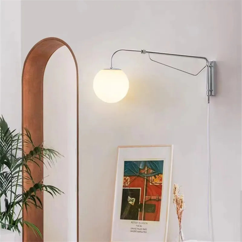 applique murale led avec bras à bascule en verre pour lecture - vue 3 sur 7