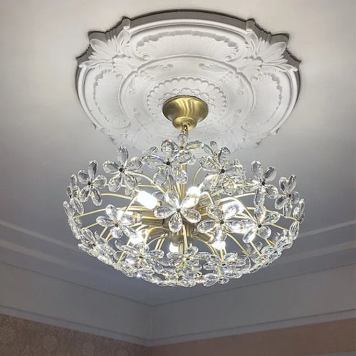 lustre design français en cristal fleur rétro led de luxe - vue 3 sur 9