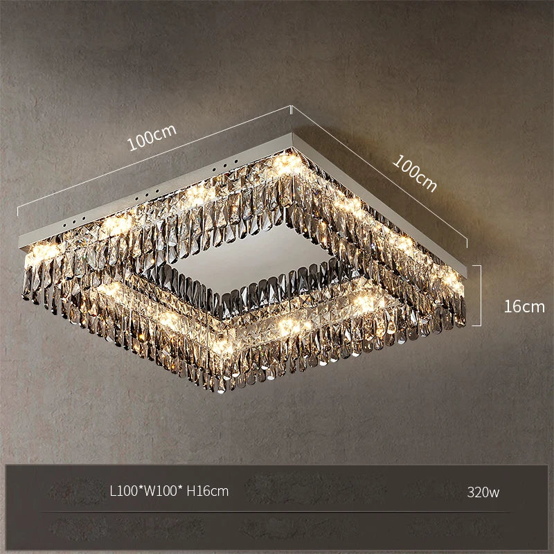 plafonnier led cristal doré chromé intensité variable design moderne - vue 16 sur 18
