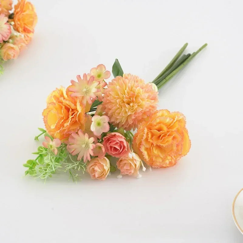 bouquet de roses et œillets en soie décoration florale festive - vue 11 sur 11