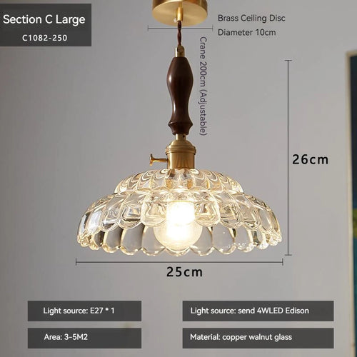 suspension rustique nordique en verre avec interrupteur led - vue 3 sur 15