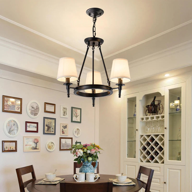 lustre américain rétro maison intérieur salon salle à manger décor plafond tissu abat-jour Lampara techo