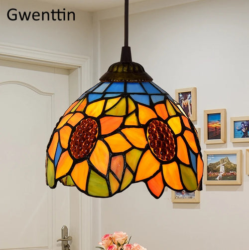 suspension en verre teinté style tiffany pour décoration moderne - vue 4 sur 14