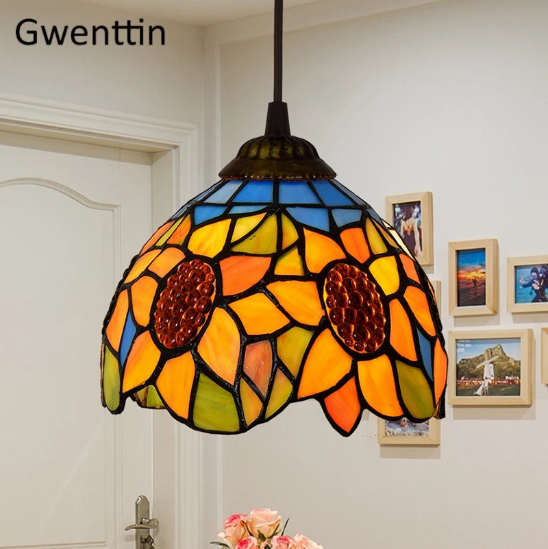 suspension en verre teinté style tiffany pour décoration moderne - vue 3 sur 14