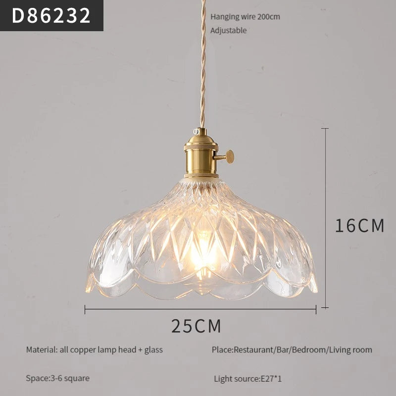 suspension moderne en laiton avec abat-jour rustique en verre de noyer - vue 18 sur 30