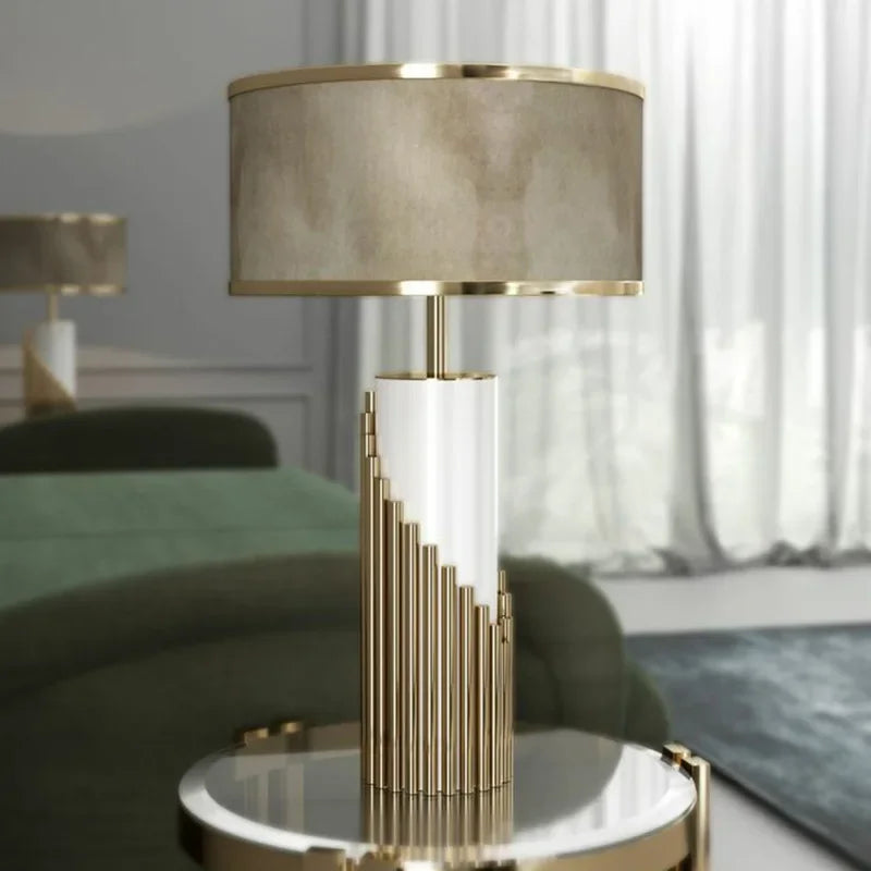 Italy Design High Quality  Table Lamp Led Desk Light with Marble Foot Fabric Shade - vue 5 sur 7