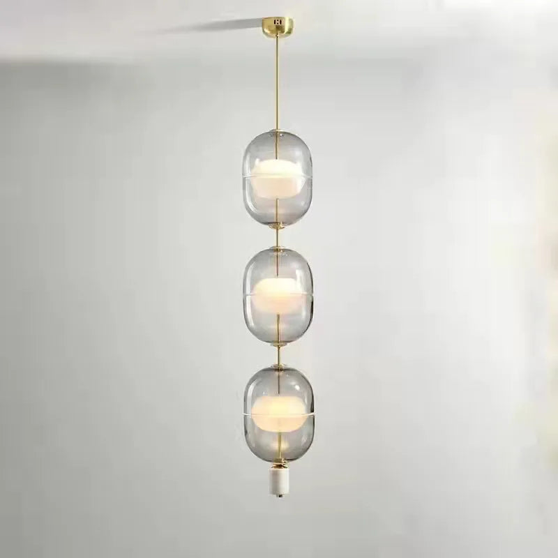suspension nordique en verre marbre et métal doré - vue 4 sur 8