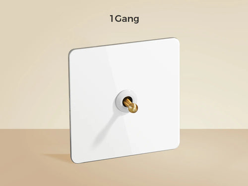 Interrupteur simple 1 voie en acier blanc mat et doré bords arrondis