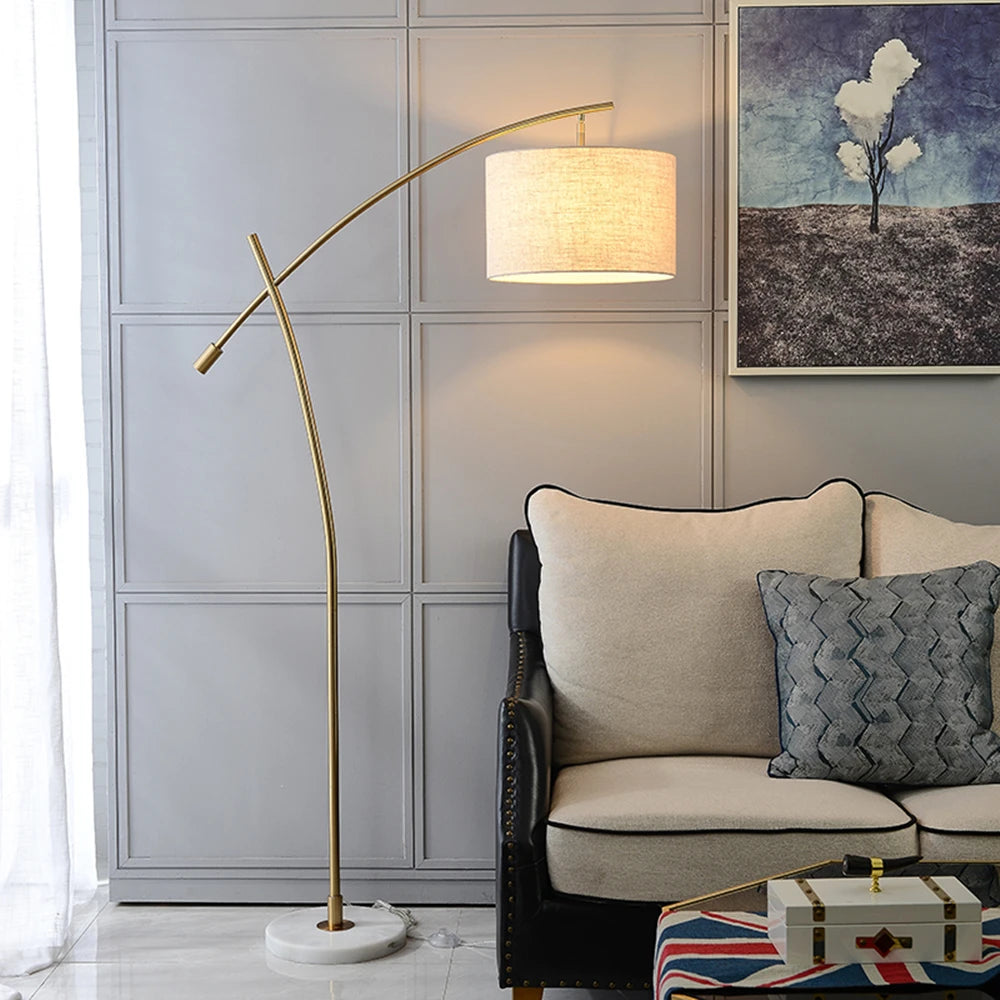 Lampadaire en métal luxe avec abat-jour en tissu - vue 9 sur 9