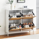 meuble à chaussures en rotin naturel avec portes rabattables et étagères réglables