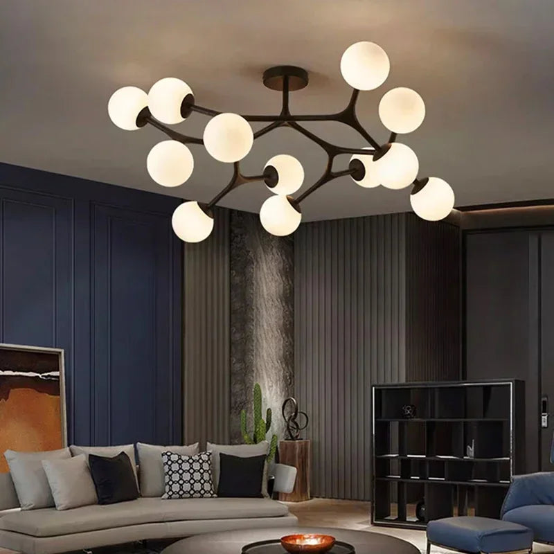lustre suspension en boule de verre pour décoration maison - vue 8 sur 9