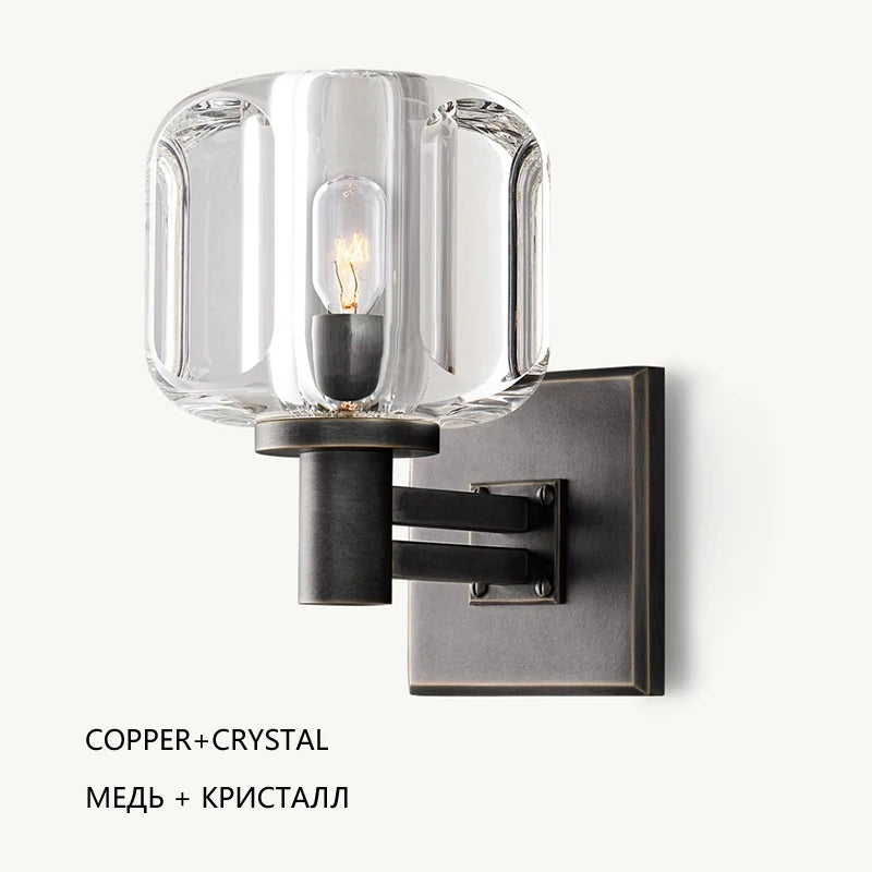 "rh demaret applique cuivre cristal éclairage foyer toilettes lampes"