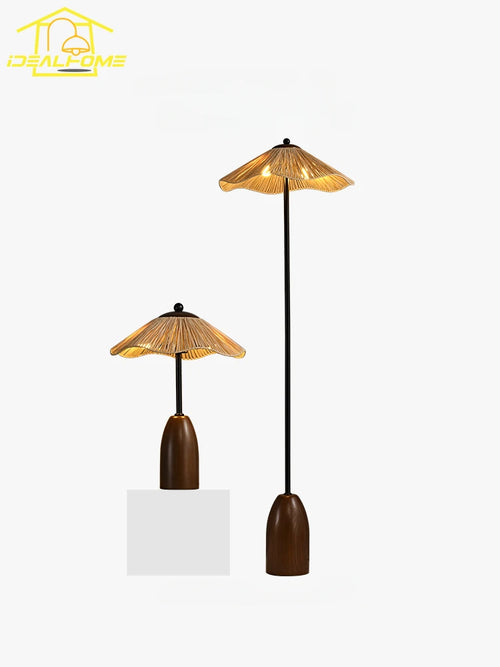 lampe de sol en bois tissé herbe médiévale minimaliste wabi-sabi - vue 2 sur 7