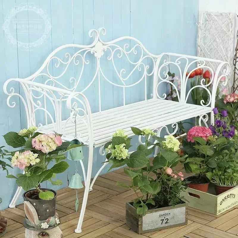 banc de jardin fer forgé table et chaises extérieur - vue 8 sur 14