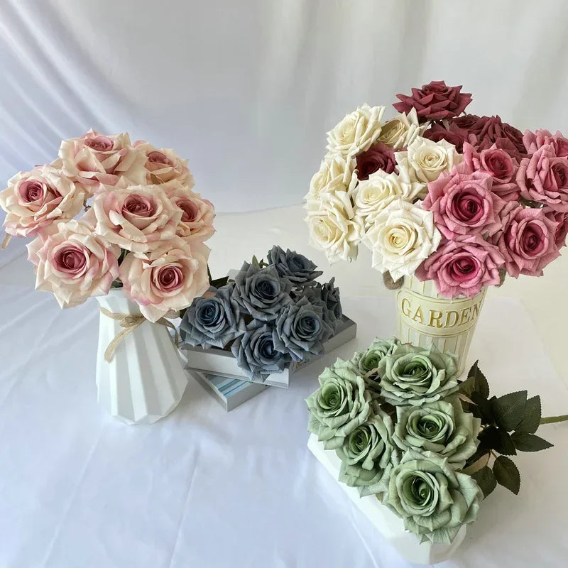 bouquet de roses artificielles en soie pour décoration intérieure - vue 6 sur 17