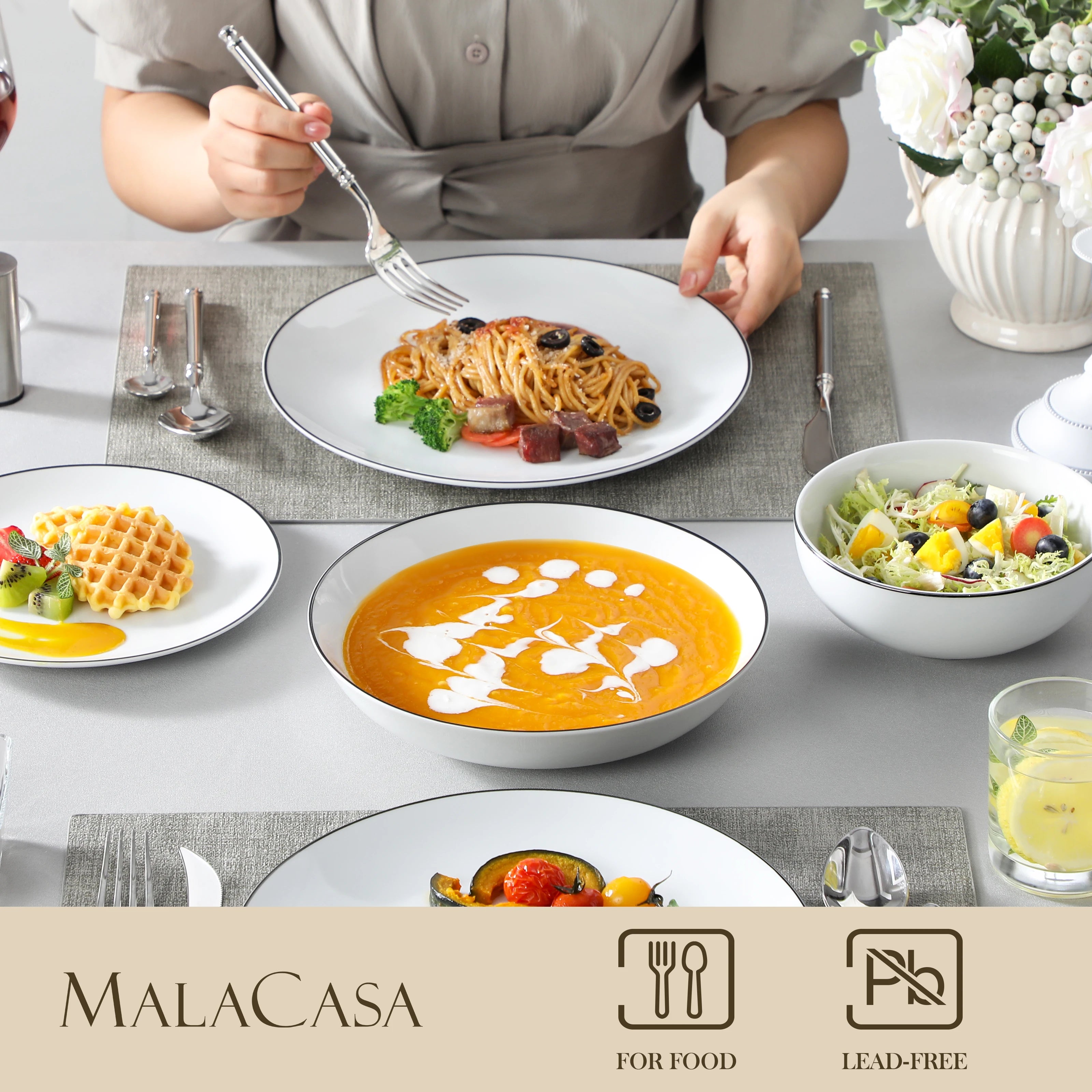 Service de table 24 pieces ceramique bordure elegante