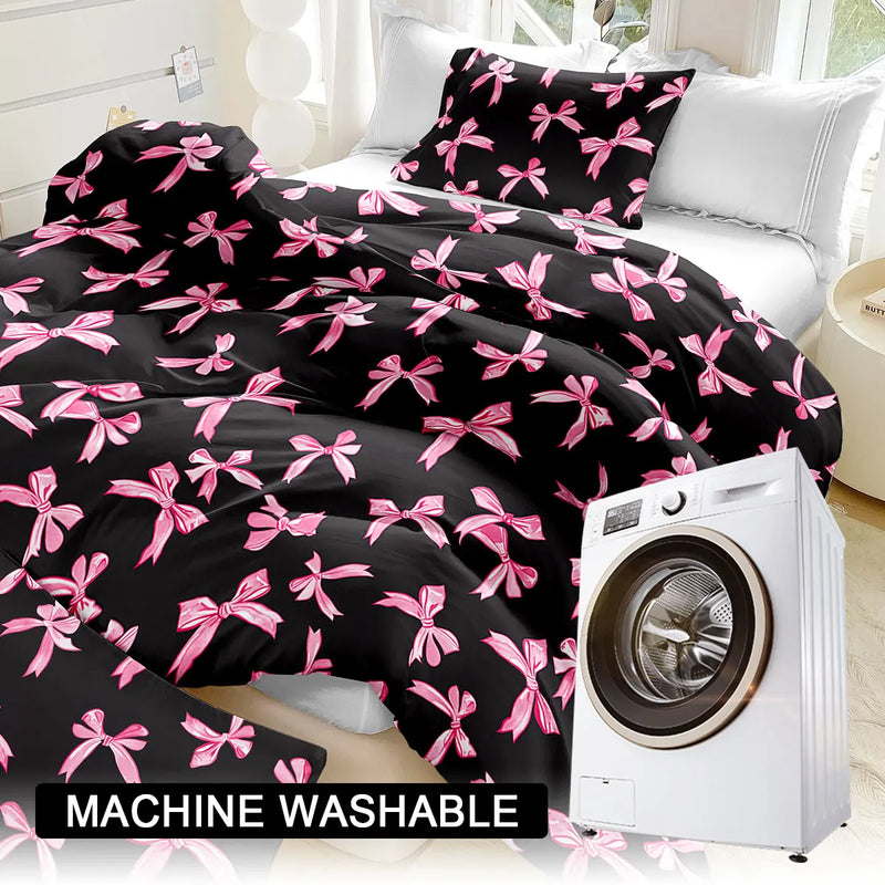 housse de couette à carreaux avec nœud papillon et taies d'oreiller