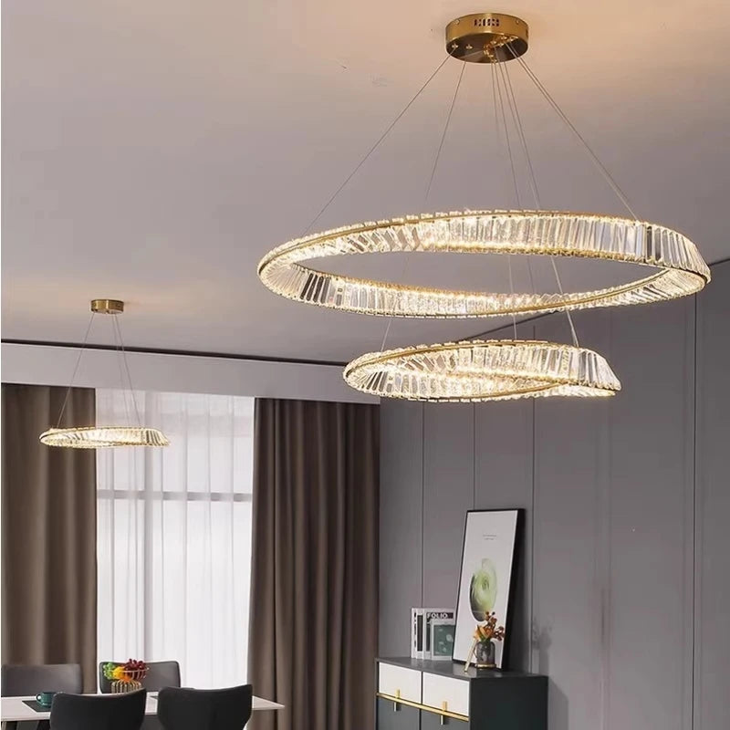 LustreSalon moderne Led K9 Dimmable de luxe or anneau irrégulier cristal