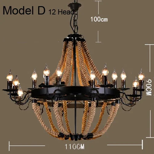 Vintage Hemp Rope Pendant Lamps Iron Lampshade Retro Coffee House Bar Indoor Lightings E27 Industrial Style Chain Pendant Light - vue 11 sur 12