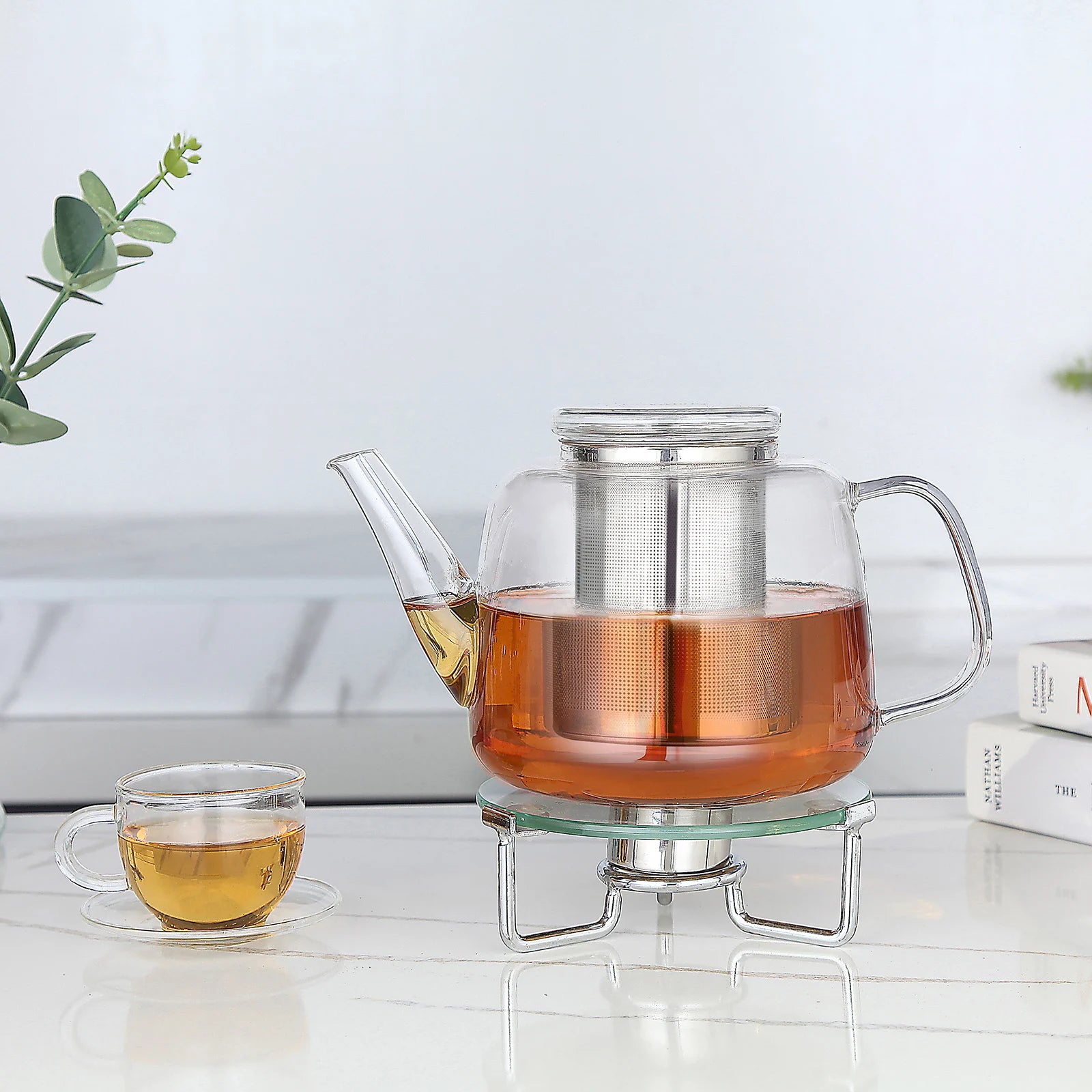 Théière verre borosilicate 1 5l infuseur inox amovible - vue 4 sur 6