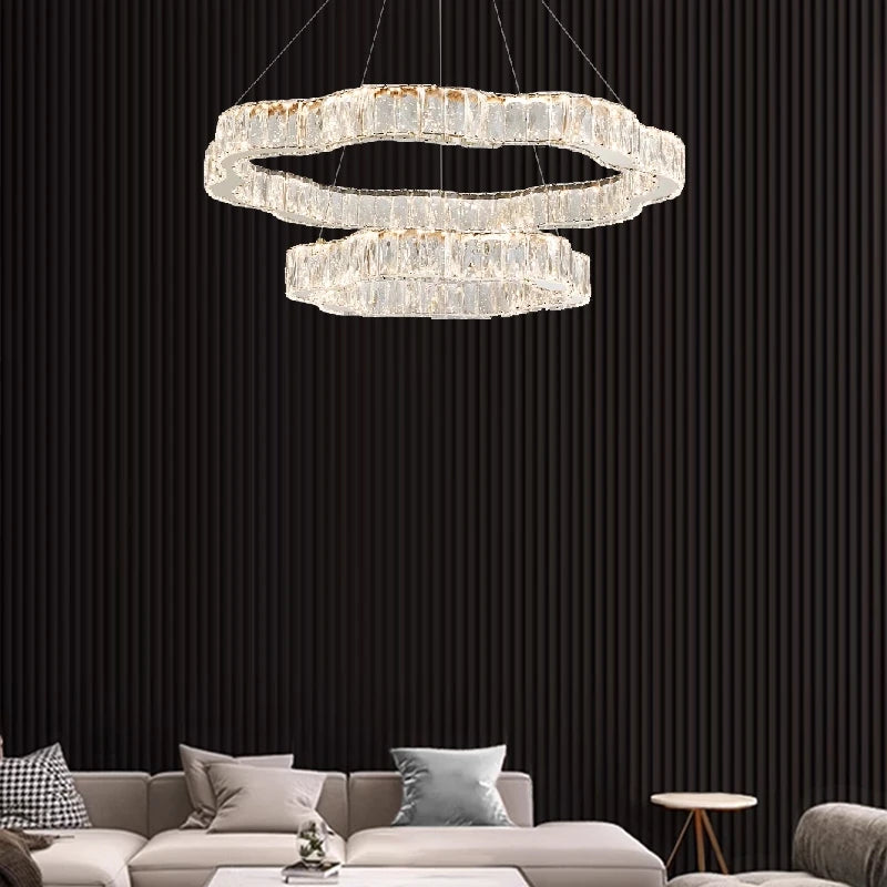 lustre moderne en cristal avec éclairage led design élégant - vue 3 sur 13