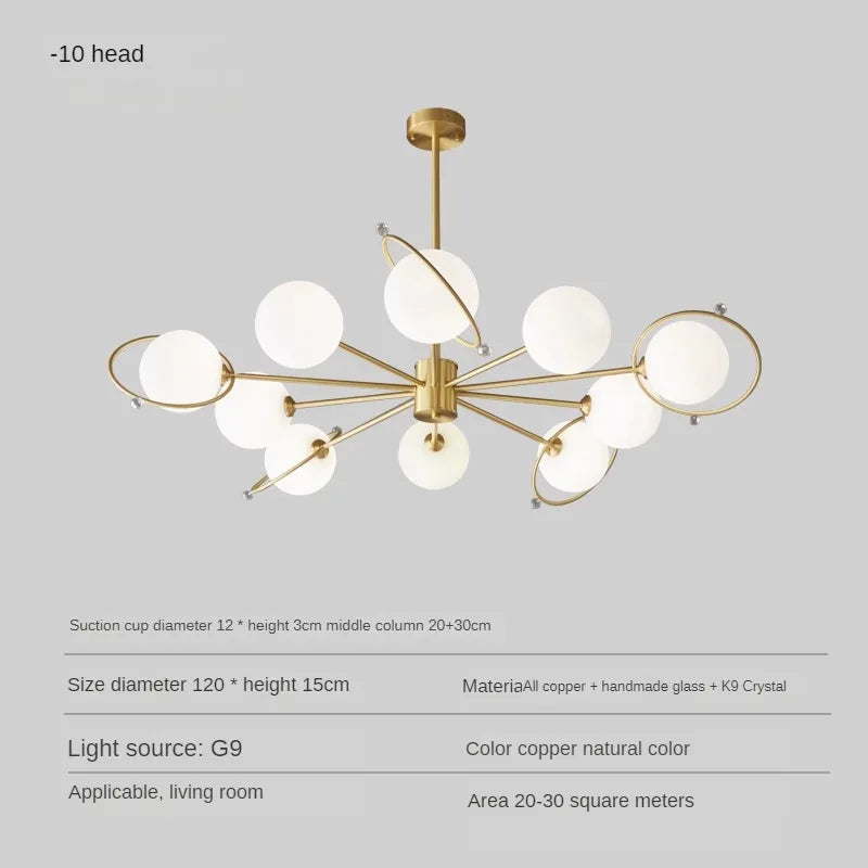 lustre moderne en cuivre avec décor en verre minimaliste
