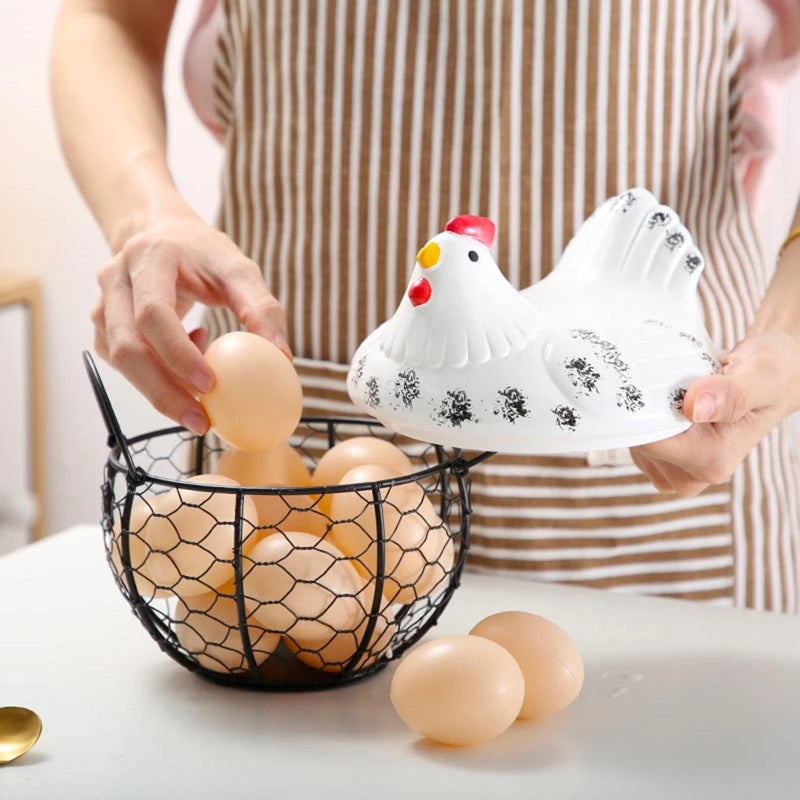 panier en céramique pour œufs et fruits avec poule décorative - vue 8 sur 8