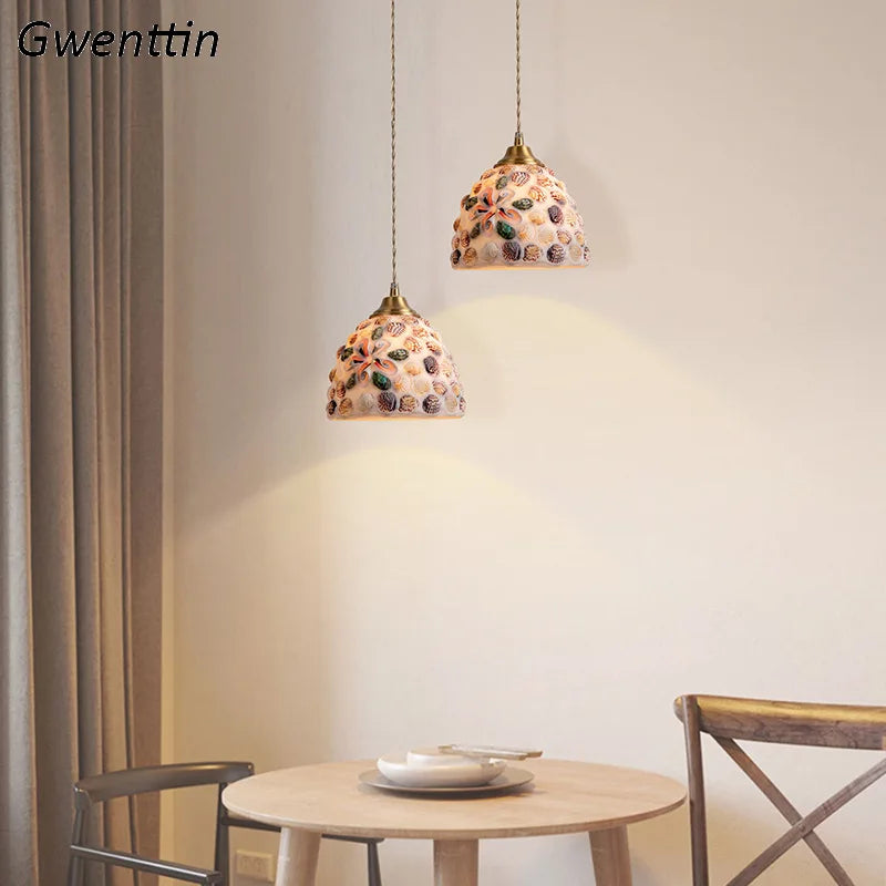 suspension en coquillage méditerranéen style tiffany pour décoration intérieure - vue 6 sur 12