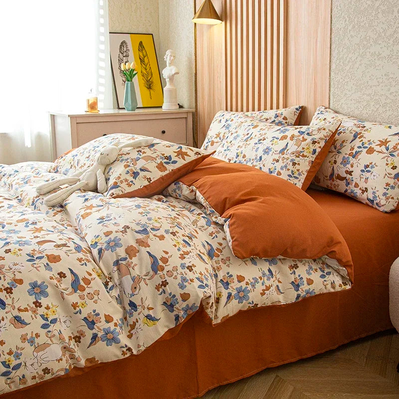 housse de couette imprimée fleurs en coton lavé