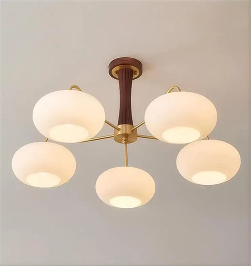 Walnut Wood Glass Brass, Wabi-sabi Modern Vintage style, chandelier lights for Living room, Bedroom, dining room, study - vue 7 sur 10