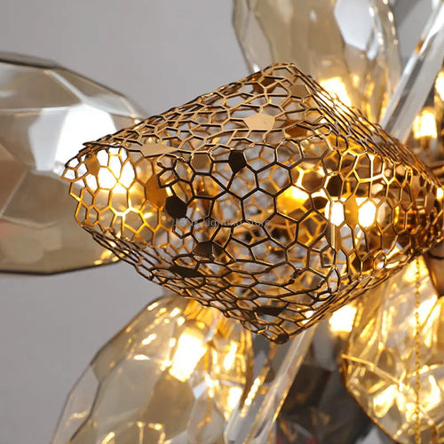 lustre moderne en acier inoxydable et cristal avec led intégrée - vue 5 sur 12
