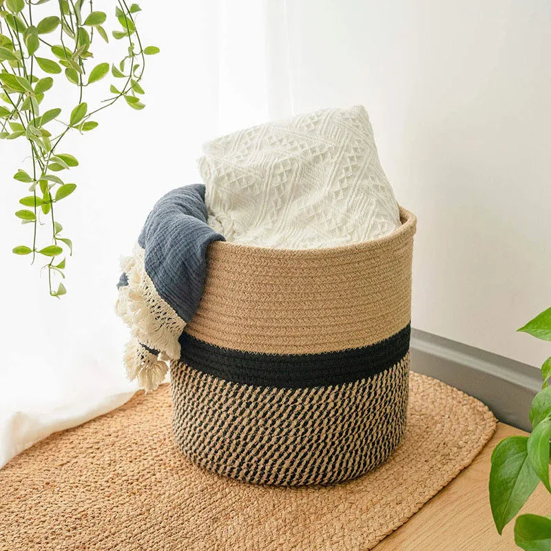 paniers tissés en coton pour rangement et décoration maison - vue 4 sur 12