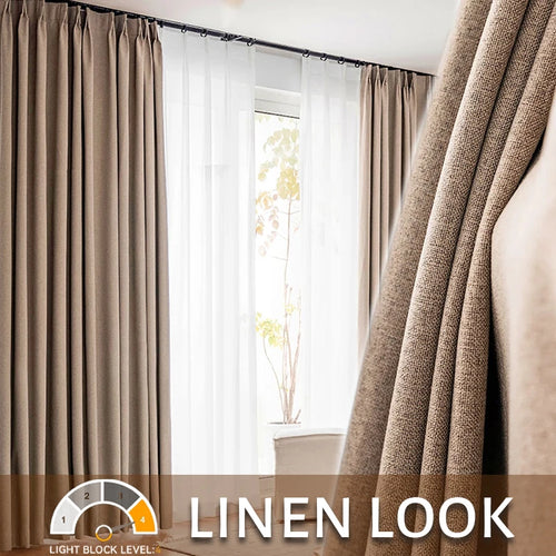 Rideau occultant aspect lin moderne salon chambre - vue 2 sur 11