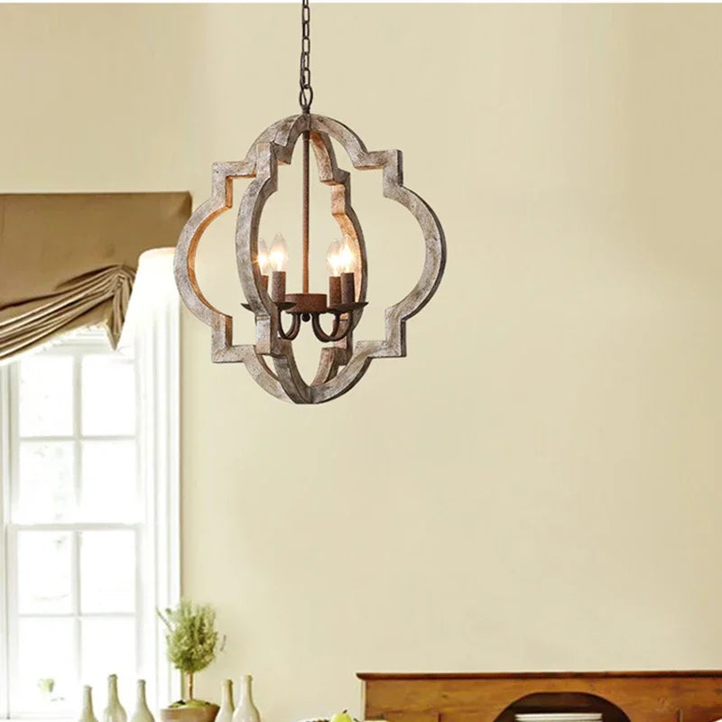 lustre vintage en bois massif pour un intérieur élégant