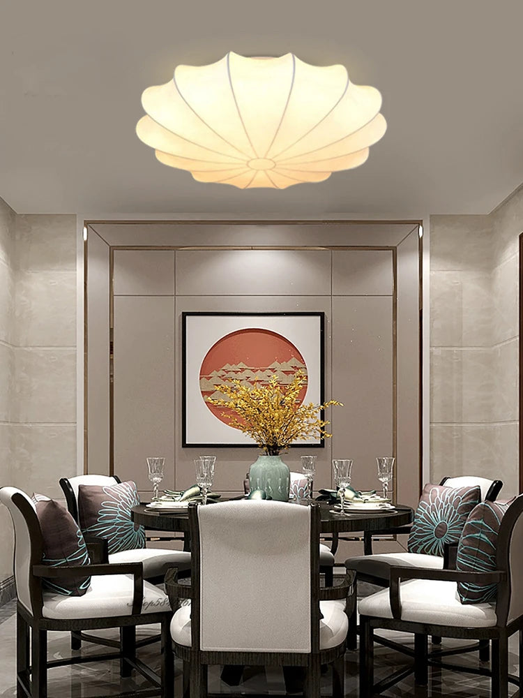 Lampe en soie nordique décoration de plafond plafond moderne à LEDs lumière pour salle à manger salon lumière belle fleur ombre lampe à main