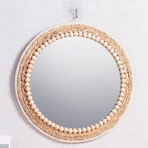 miroir mural rond en rotin pour décoration intérieure - vue 2 sur 7