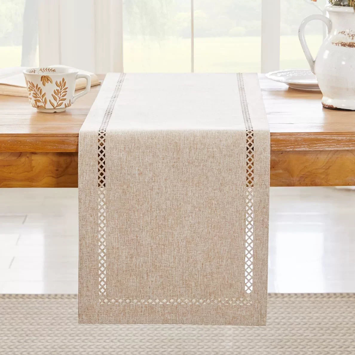 chemin de table lin ajoure style moderne repas - vue 13 sur 13