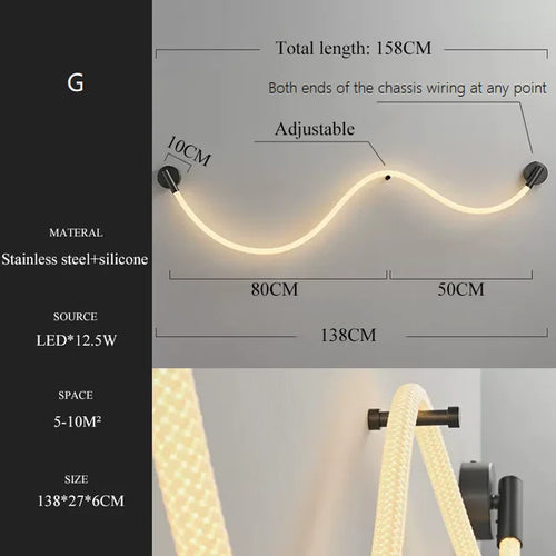 applique murale led minimaliste en fibre tissée en silicone souple - vue 17 sur 18
