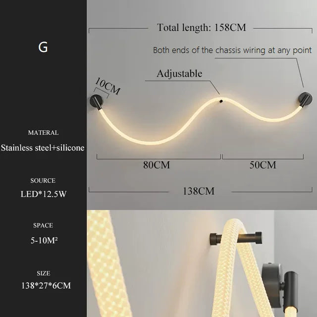 applique murale led minimaliste en fibre tissée en silicone souple - vue 17 sur 18
