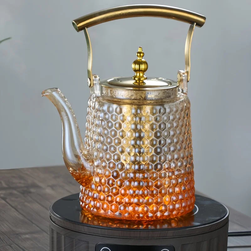 Théière japonaise verre borosilicate rétro poignée cuivre